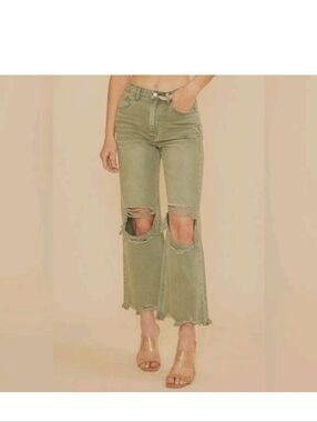 AnnieWear size S Ripped Distressed Raw Hem Jeans High rise Crop Wide